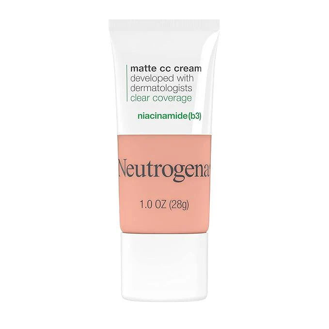 Neutrogena Clear Coverage Flawless Matte CC Cream, Full-Coverage Color Correcting Cream Face Makeup with Niacinamide (b3), Hypoallergenic, Oil Free &-Fragrance Free, Apricot, 1 oz