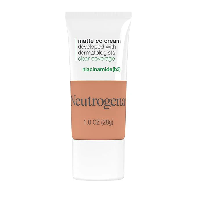 Neutrogena Clear Coverage Flawless Matte CC Cream, Full-Coverage Color Correcting Cream Face Makeup with Niacinamide (b3), Hypoallergenic, Oil Free & Fragrance Free, Cappuccino, 1 oz